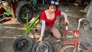 Genius Girl manufacturing student bicycles into automatic motorized bicycles | Girl mechanic. Ep 1