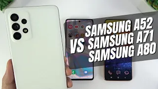 Samsung Galaxy A52 vs Samsung A71 vs Samsung A80 | Fingerprint, Video display, Speedtest Comparison