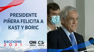 Presidente Piñera felicita a José Antonio Kast y Gabriel Boric por pase a segunda vuelta