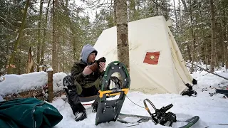 BUILDING A PERMANENT WINTER CAMP - Finding a Camp Spot, Shoveling out the Floor, Woodstove Cooking.