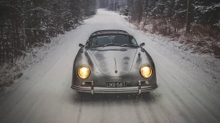 Porsche 356 driving in snow