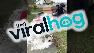 Man Slips and Falls While Stocking Pond With Fish || ViralHog