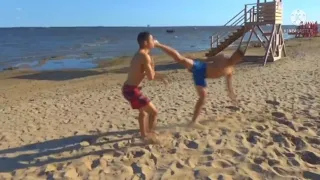 WWE moves at beach water! #wwe #xtreamrules don't try this at home !