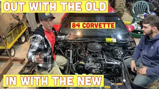 1984 corvette intake swap out with the old and in with the new!!!!