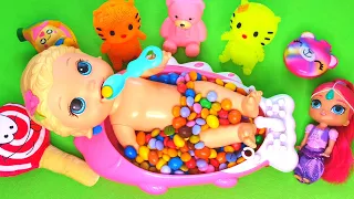 Satisfying Video | Mixing Candy in BathTub with Magic Slime & Rainbow Skittles, M&M's ASMR