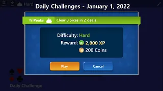 Microsoft Solitaire Collection | TriPeaks Hard | January 1, 2022 | Daily Challenges