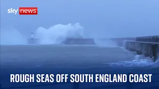 Rough seas off the south coast of England, as Storm Mathis hits UK