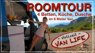 ROOMTOUR I 4 Schlafplätze & Dusche im 6 Meter Van I Vanlife mit Kindern I autarker Selbstausbau