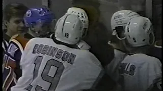 Oilers vs Kings scrum and Esa Tikkanen vs Marty McSorley - Jan 11, 1990