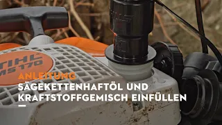 STIHL Motorsäge MS 170: Sägekettenhaftöl und Kraftstoffgemisch einfüllen