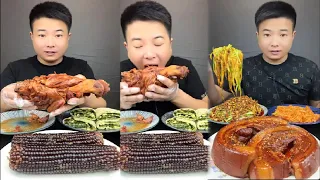 Mukbang Asmr | Eating Chinese food Pork Elbow, Boiled corn, Gourmet Leek steamed Cake, ​Cold gourd