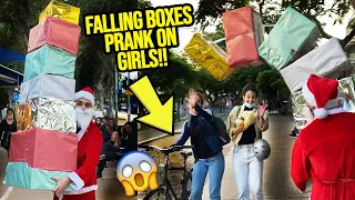 Christmas Special Prank On Cute Girls! Funny Falling Boxes SANTA!