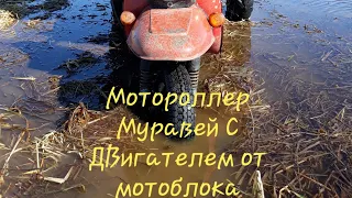 Обзор.Мотороллер Муравей с Двигателем От Мотоблока 7 л.с.Весеняя Поездка По Грязи 2019.