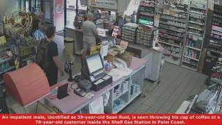 Video: Florida man gets impatient, throws coffee and then a punch at elderly man at gas station