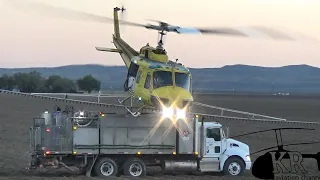 Bell UH-1 Huey evening spraying flight at Five Points, CA