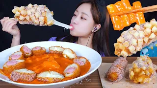 ASMR 명랑핫도그 로제떡볶이 먹방 ! 핫도그 & 떡볶이 무슨일이야..핵맛이네.. Cheese Corn Dog & Tteokbokki Mukbang Eating show