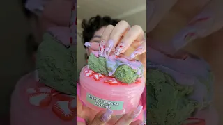 🍓 Strawberry Matcha Slime ASMR ✨️🍵 #asmr #slimeasmr #slime