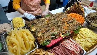 Korean food traditional market gimbap, Korean street food