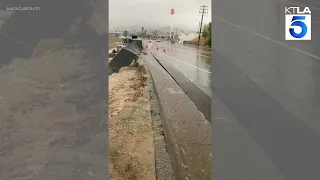 Video shows road crumble during Tropical Storm Hilary