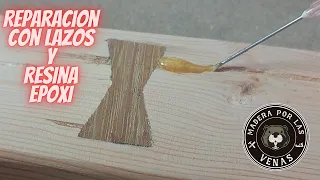 Reparacion de grietas en madera  con lazos y resina epoxi #carpinteria #epoxy