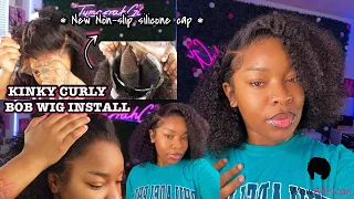 KINKY CURLY BOB GLUELESS LACE WIG INSTALL |  NEW *Non-slip silicone cap* Ft. WOWAFRIACAN