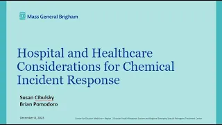 Hospital and Healthcare Considerations for Chemical Incident Response