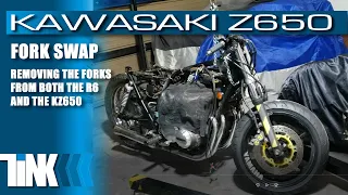 #ForkSwap #YamahaR6 forks on 1977 #Kawasaki KZ650 RestoMod CafeRacer Custom Motorcycle : 5