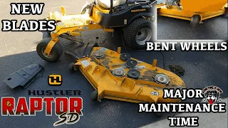 HUSTLER RAPTOR SD DECK REMOVAL, CLEANING & NEW BLADES ZERO TURN MOWER