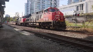 CN 3056 ET44AC w/DPU Leads Intermodal Train @ Spruce Street New Westminster BC Canada