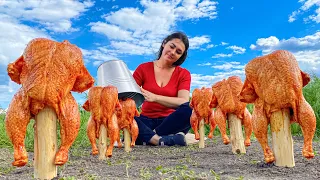 The Famous Recipe For Whole Chickens with a Crispy Crust Fried Under Buckets