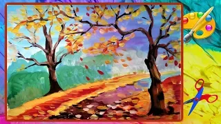 как нарисовать осень для  начинающих   Easy painting for beginners An autumn