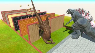 Godzilla VS Brachiosaurus Dinosaurs Race Through Blocks with Jet Engines ARBS Gameplay