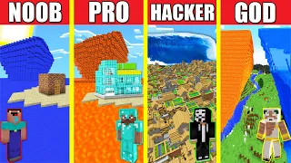 Minecraft Battle: TSUNAMI BUNKER HOUSE BUILD CHALLENGE - NOOB vs PRO vs HACKER vs GOD / Animation