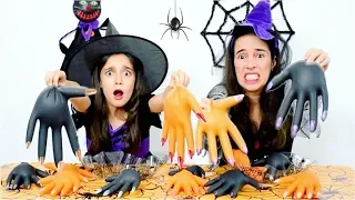 DESAFIO NÃO ESCOLHA A LUVA ERRADA DE SLIME de HALLOWEEN ★ Luvas misteriosas de Slime com a Mamãe