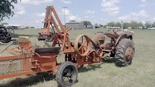 Antique hay baler demonstrated at 2019 Cooke County Antique Tractor and Farm Machinery Show