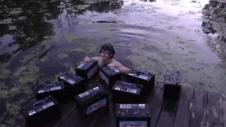 styropyro throwing car batteries in a pond for 27 seconds