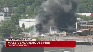 Warehouse fire near Nissan Stadium