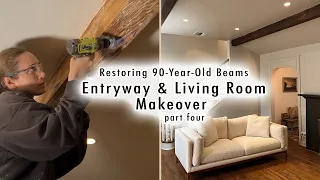 RESTORING 90-YEAR-OLD BEAMS & Fireplace Reveal Ep4 (Entryway & Living Room Makeover) | XO, MaCenna