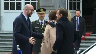 Charles Michel welcomes Emmanuel Macron to Brussels