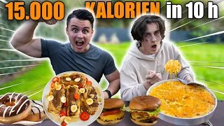 WIR ESSEN 15.000 KALORIEN in unter 10 STUNDEN gemeinsam *Cheatday mit meinem kleinen Bruder* 🍔🧀🧇