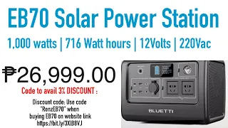 BLUETTI EB70 Solar portable power station | Use code "RenzEB70"  to avail 3% discount | Sola Renz