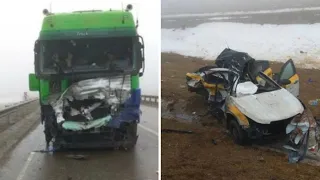 Момент жёсткого дтп в Калмыкии 07.01.2021 столкнулись Шевроле Круз и грузовик. Погибли трое человек.