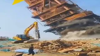 Extreme Dangerous Building Demolition Excavator  Most Satisfying Heavy Machines Operation Skills!