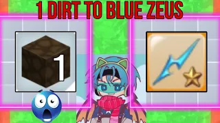 1 DIRT TO BLUE ZEUS CHALLENGE🥹 I got 2 swords from Hcaking Coins with furnace in Skyblock BlockmanGo