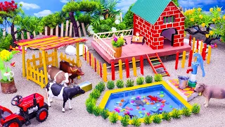 DIY making Farm Diorama with house cow, pig, Aquarium  mini hand pump supply water for animals 06