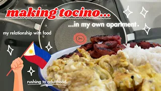 cooking tocino 🍳 (in my own apartment) | living away from family, my relationship w/ food + adulting