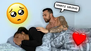 CRYING IN THE MIDDLE OF THE NIGHT AND HIDING IT FROM MY BOYFRIEND *PRANK* Cute Reaction
