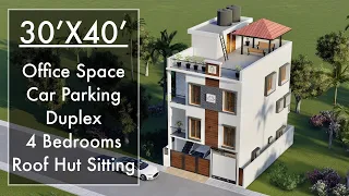 30X40 Duplex House Design with Office Space | 1200 Sqft House Plan | 9X12 Meters House Design