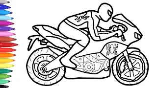 Spiderman Motorcycle Coloring Pages, Superheroes Motorbike, Bike Coloring Video for Kids