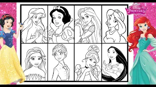 Disney PRINCESSES TOGETHER Coloring Page Compilation ARIEL ELSA JASMINE ANNA RAPUNZEL Coloring Book